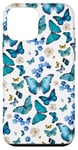 iPhone 12 mini Blue Butterflies on White with Dainty Florals Case