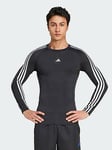 adidas TECHFIT Compression Training 3-Stripes Long Sleeve Tee, Black, Size Xs, Men