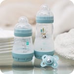 MAM Easy Start Anti-Colic Baby Bottle Set, Self-Sterilising, 2 Bottles + Soother