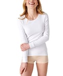 Damart - T-Shirt Col Rond, Côtes Molletonnées Thermolactyl, Chaleur Intense 4, Femme, Blanc, Taille M, Manches Longues