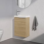 Bernstein - Meuble suspendu en bois laqué avec lavabo vasque en céramique intégré + 1 porte soft-close - Résiste à l'humidité, Poignée métal