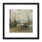 Mesdag Fishing Pinks In Breaking Waves Painting 8X8 Inch Square Wooden Framed Wall Art Print Picture with Mount