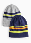 Tu Grey & Navy Blue Stripe Beanie Hats 2 Pack 1-2 years Assorted Years male