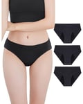 Neione Culotte Menstruelle Flux Moyen Femme Hipster Menstruel en Modal pour Règles Midi Slip Grande Taille Lot de 3 Noir 3XL