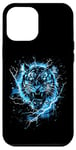 Coque pour iPhone 15 Plus Tigre Lightning Bleu ciel Art de la faune Animal