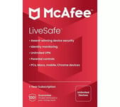 McAfee LiveSafe 2025 Antivirus Unlimited PC Devices 1 Year (CARD BY POST)