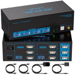 8K60Hz Switch KVM HDMI USB 3.0 2 PC 3 Monitors pour 2 Ordinateurs Partager 3 Écran Commutateur KVM HDMI 2.1 Avec 4 ports USB Support Mode Copie et Mode Extension Adaptateur DC 12 V et 2 Câbles USB