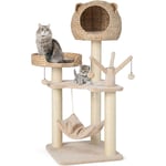 Costway - Arbre à Chat 121 cm à 5 Niveaux avec Boules et Hamac Suspendues Centre d'Activités pour Chats avec Niche et Poteaux en Sisal