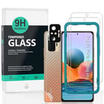 Ibywind 2 pièces Verre Trempé de Protection pour Redmi Note 10 Pro 4G(6.67"),avec Métal Protecteur D'écran de Caméra,Protection arrière Effet Fibre de Carbone