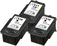 2 x PG-510 & 1 x CL-511 Black & Colour 3 Pack Ink fit Canon Pixma iP2700 printer