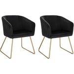 Woltu - Lot de 2 Chaise de Salle à Manger Siège en Velours, Chaise de Cuisine Pieds en métal doré fauteuil de Salon, Noir