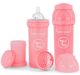 Twistshake 2x Biberons Anti-Coliques Avec Récipient Pour Lait En Poudre Et Mélangeur - 260ml | Tétine En Silicone À Débit Moyen | Biberon Sans BPA | 2+ Mois | Rose