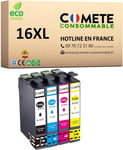 Comete, Marque Française - 16Xl - 4 Cartouches D'Encre Compatibles Avec Epson 16 Xl Stylo Plume - Pour Epson Workforce Wf-2510 Wf-2750 Wf-2760 Wf-2660 Wf-2650 (1 Noir Et 3 Couleur)