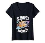 Womens My Students Are Out Of This World Astronomy Science Bus V-Neck T-Shirt