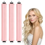 LOPHE 3 Pcs Heatless Hair Curler, Heatless Curls Blowout Rods Headband for All Hair Types, Soft Hair Roller Rods with Hook, Overnight Heatless Hair Curlers, Women Long Hair Styling Tools, Pink