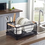 Black Large Dish Drainer Rack with Drip Tray Cutlery Holder Plate KitchenSink UK