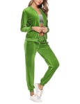 Irevial Survetement Femme Velours Jogging Femme Ensemble Manches Longues Hiver Tenue de Pyjama Sweatshirt Zippé et Pantalon ensemble de pyjama pour l'automne et l'hiver Avocat Vert，S