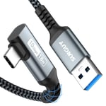 Câble USB C Coudé, 1.5M 10Gbps USB 3.1 Gen 2 Câble USB Type C, USB vers USB C Cable Compatible avec Android Auto, Galaxy S22, SSD, Huawei P30/P20, Xiaomi-Gris