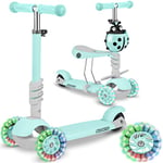 Trottinette à Trois Roues pour Enfants 3 en 1 Buggy Ricokids Balance avec Siège Menthe