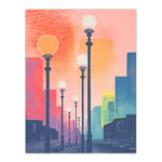 Through The Haze Of The Street Lights By Sofia Francis Colourful Simple Cityscape Unframed Wall Art Print Poster Home Decor Premium