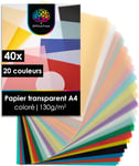 40x Papier Calque Couleur A4 130g/m² - 20 Couleurs - Papier Calque Imprimable - Papier Vitrail Couleur Transparent - Papier Transparent Couleur pour Faire des Lanternes - Papier Calque A4