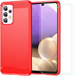 Pour Samsung Galaxy A33 5g Coque+2 X Hd Protecteur Écran Anti Chute Verre Tempered Glass Film Housse Etui Fibre De Carbone Cover Case Shell Pour Samsung Galaxy A33 5g 6 4"" Rouge