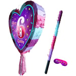 6th Birthday number Heart Pinata stick sixth party game girls pink six 6 seis VI