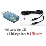 CABLING® Carte son externe en clé USB 2.0 2 canaux son 5.1 2 prises Jack 3.5mm pour casque et micro + cable jack 1.2M