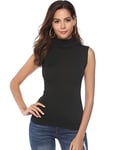 Irevial T-Shirt sans Manche Femme Haut Col Roulé Hiver Top Chaud Haut Col Montant Chic Débardeurs Thermal Noir, XXL