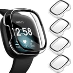 ivoler [4 Pack] Compatible with Fitbit Versa 3/Sense Screen Protector, Hard PC Tempered Glass Case Bumper Cover Compatible for Fitbit Sense/Versa 3 Smartwatch Bands Accessories