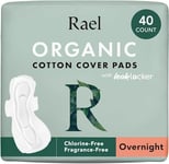 Rael Serviette Hygiénique en Coton Bio - Flux Très Abondants Nuit, Avec Ailettes, Ultra fin, Hypoallergéniques, Sans Parfum (Nuit, 40 Serviettes)