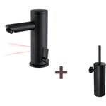 Robinet de lavabo infrarouge Noir entièrement automatique+Brosse Toilettes wc Suspendu avec Support de Brosse, Acier INOX,Noir - Auralum