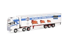 herpa Camion Miniature Scania CS 20 HD Semi-remorque frigorifique 'Kurant Fleisch', Tracteur avec Grue de Chargement et support arrière, échelle 1:87, fabriqué en Allemagne, Plastique