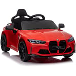 Hauss Sploe - Voiture jouet pour enfants, bmw M4, 12v 2,4 g avec télécommande, trois vitesses réglables, usb, MP3, Bluetooth, lumière led, rouge