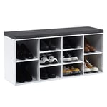 COSTWAY Meuble à Chaussures Banc à Chaussures avec Siège Coussin Rembourré 10 Cubes avec Etagères Réglables en Bois Blanc pour Entrée du Couloir, Salon, 104 x 30 x 48 cm (Blanc)