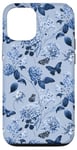 Coque pour iPhone 13 Pro Fleurs bleu marine vintage sur bleu pervenche