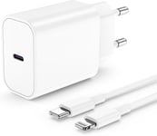 Chargeur Rapide Iphone Original, 20W Certifie Apple Mfi Usb C Rapide Chargeur Et 2M Cable Lightning,Type C Adaptateur Secteur Pour Apple Iphone 14/14 Plus/14 Pro/14 Pro Max/13/12/11/Se/Xs/Xr/Max/Ipad