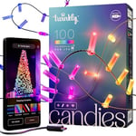 Twinkly Strings Candle 100 LED, Guirlande Leds en Forme de Bougie, Fil Lumineux LED Multicolore RGB, Compatible avec Alexa, Google Home, Lumières Gaming, Alimentation USB C, Fil Vert, 6m