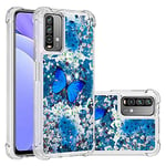 IMEIKONST Glitter Coque Compatible avec Redmi 9T, Brillant Paillette Liquide Quicksands Housse Clear Souple TPU Étui Compatible avec Redmi Redmi 9T. Bling Blue Butterfly YB