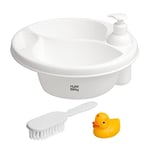 Hylat Baby Bassin de lavage pour bébé pour table à langer, 3 compartiments, avec accessoires pratiques, pour laver facilement bébé à partir de 0 mois, blanc, ovale