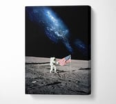 Astronaut And The American Flag On The Moon Canvas Print Wall Art - Medium 20 x 32 Inches