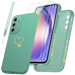 Coque pour Samsung Galaxy A54 5G avec 3 Pièces Verre Trempé Film Protection + 1 Cordon, Souple TPU Housse Étui pour Samsung Galaxy A54 5G - Vert