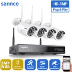 SANNCE 5MP HD Système de caméra de sécurité NVR sans fil avec caméras WiFi 3MP Stream Accès à distance et alertes de mouvement Micro intégré AI