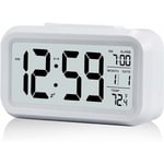 Tinor - Réveil Digital Réveil Matin, Horloge Numérique Réveil à Pile Silencieux pour Enfants Adultes Grand écran led Température Calendrier(Blanc)