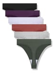 GRANKEE String Tanga en Femme Taille Haut sous-Vêtements Invisible élastique Confortable Thong, Lot de 6(Noir/Couleur Caramel/Violet/Vert olive/Lavande/Gris Clair 6 Pack XS)