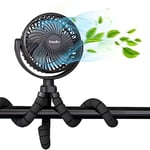 KEPLIN Portable Rechargeable Stroller Fan- 3 Speeds, 5000mAh Battery, Power Bank & 360° Tripod Clip-Child Friendly, Detachable & Rotatable Handheld Fan for Pushchair, Treadmill, Car & Desk(Black)