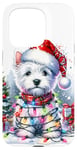 iPhone 15 Pro West Highland White Terrier Santa Hat Christmas Tree Lights Case