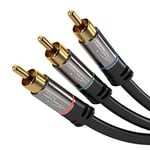 KabelDirekt – 1m – Component Cable, RCA/phono, RGB/YUV (coax cable, 3× RCA/phono to 3× RCA/phono male cinch plugs, component cable for video transmission in Full HD, video/HDTV, black)