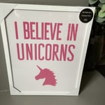 I Believe In Unicorns Pink White Framed Print Picture Wall Hanging Girls Bedroom