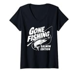 Womens Gone Fishing Salmon Edition Salmon Fishing V-Neck T-Shirt